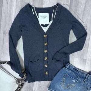 Y2K Abercrombie & Fitch Navy Cardigan Sweater Moose Logo Bella Elena Medium